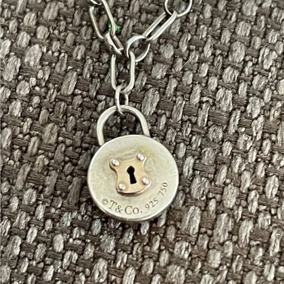 Auth Tiffany & Co Silver 18K Gold Circle Keyhole Padlock Oval Link Bracelet 7" - Picture 4 of 4